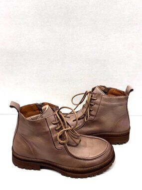 MIZ MOOZ LEATHER LACE UP BOOTIE SIDE ZIP BEIGE 37EU / 7US NEW B-21